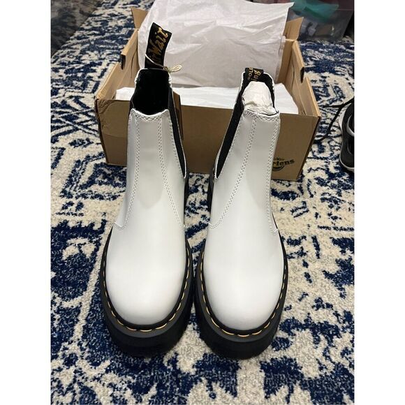 NEW 2976 SMOOTH LEATHER PLATFORM CHELSEA BOOTS WHITE - Picture 5 of 13
